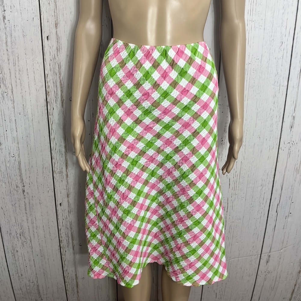 Anthropologie Paul & Joe Seeksucker Gingham Plaid A Line MIDI Skirt Size 40